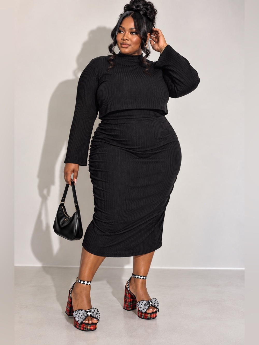 NWT Time and Tru Black Ribbed 2 Piece Dress Set S-XL